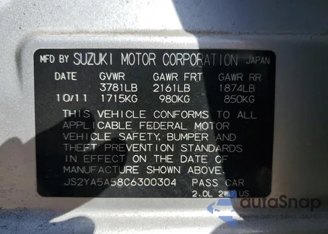 2012 Suzuki Sx4 z USA, uszkodzony, nr VIN JS2YA5A58C6300304